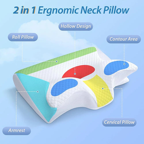 Memory Foam Cervical Pillow, 2 in 1 Ergonomic Contour Orthopedic Pillow for Neck Pain