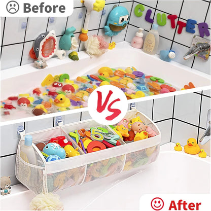 3 Compartment Horizontal Large Openings Bath Toy Organizer for Tub