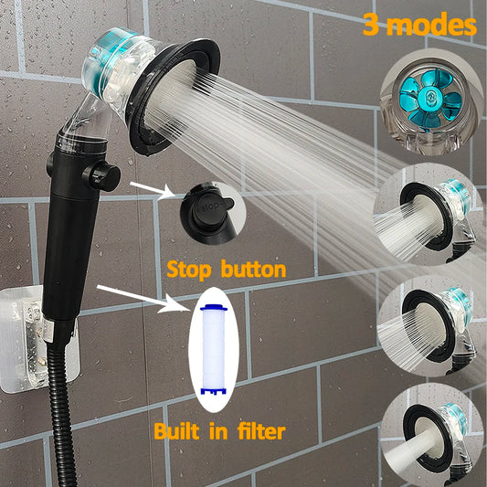 Turbo Propeller Pressurized Shower Head 3 in 1