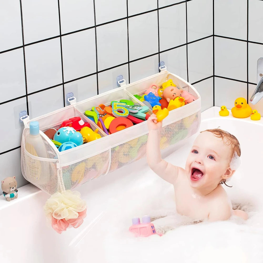 3 Compartment Horizontal Large Openings Bath Toy Organizer for Tub